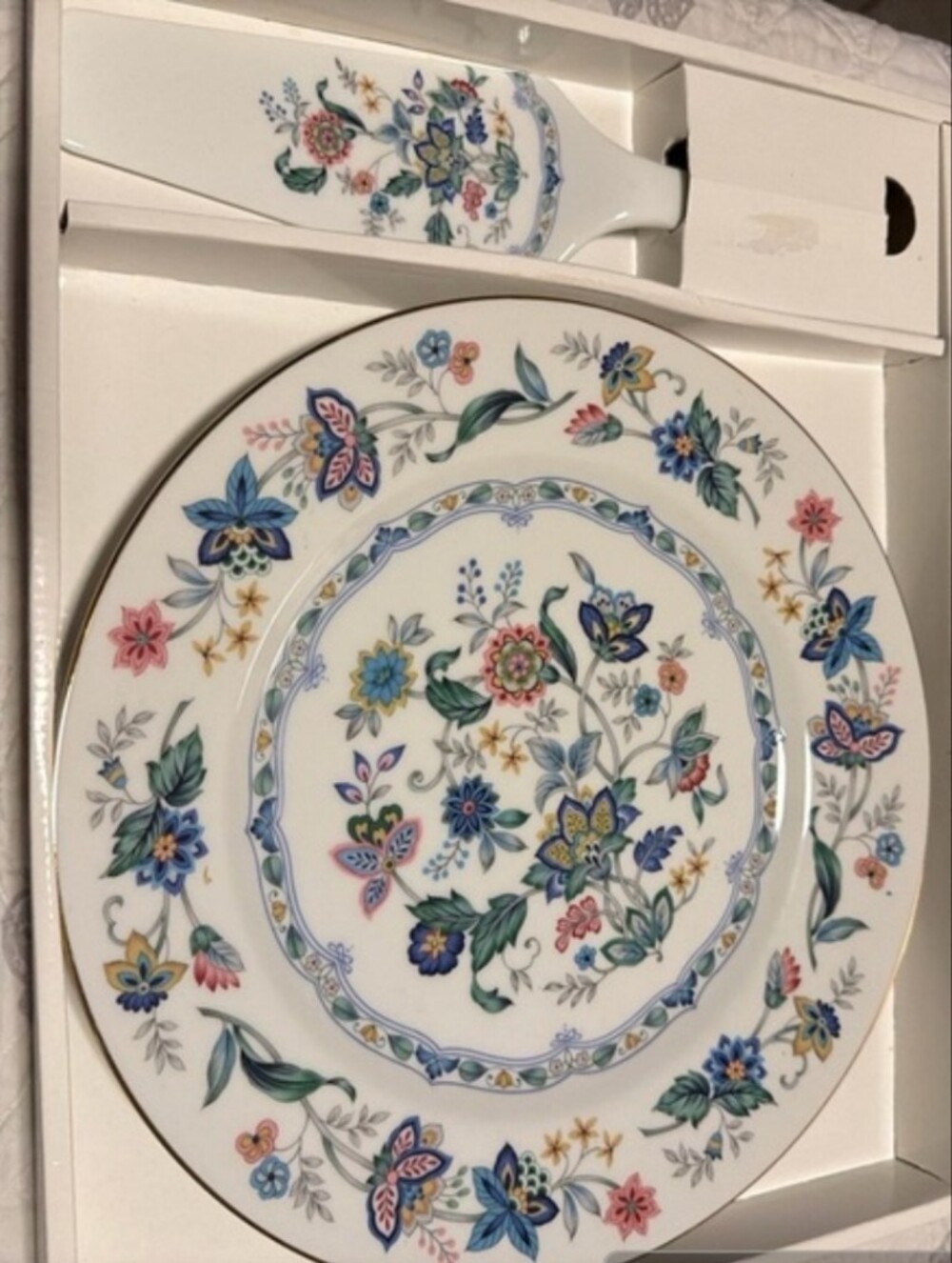 Andrea by Sadek Porcelain Cake Plate & Server Set – Floral Pattern NIB